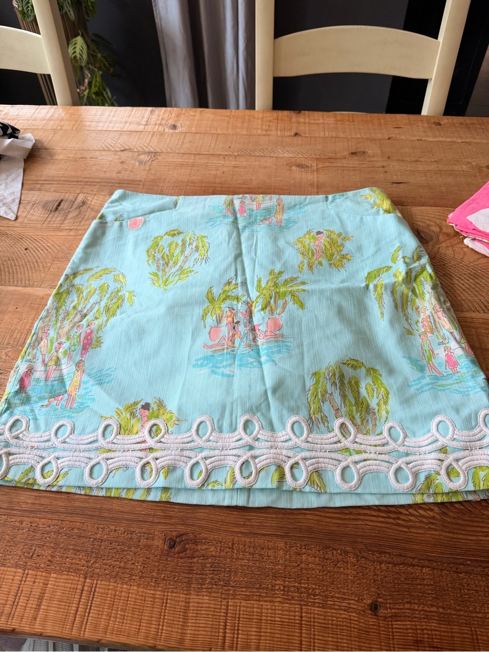 Lilly Pulitzer Originals Skirt Size 14 Aqua Tropical Print Lace Trim